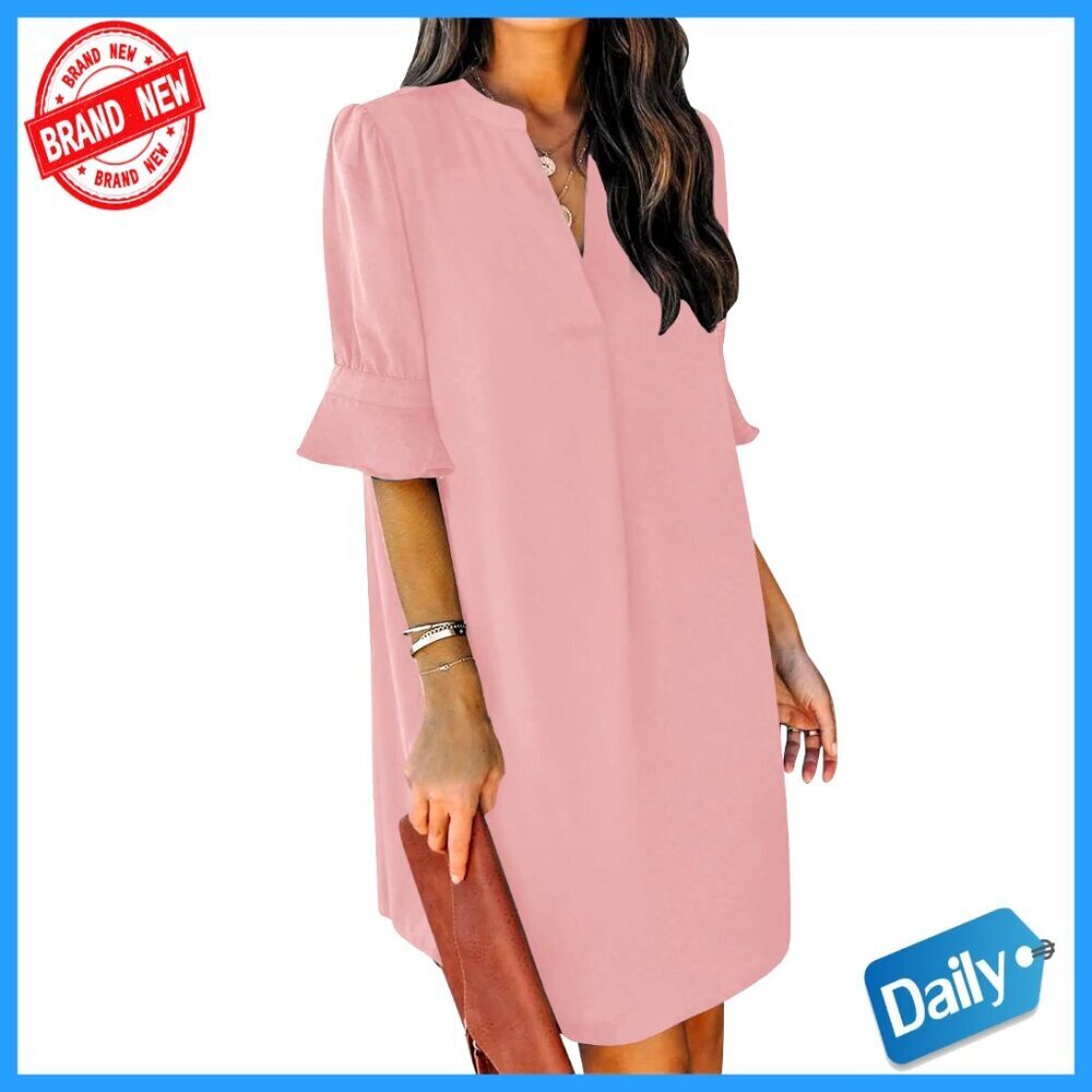 V-Neck Ruffle Shift Dress, Polyester Mini Dress for Casual Summer Wear